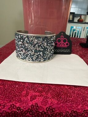 paparazzi Navy & Silver Crystal Cuff Bracelet